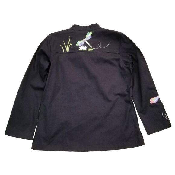 Dragonfly Embroidered Jacket Quacker Factory Size S Black Stretch Zip Front NWT - Picture 8 of 9
